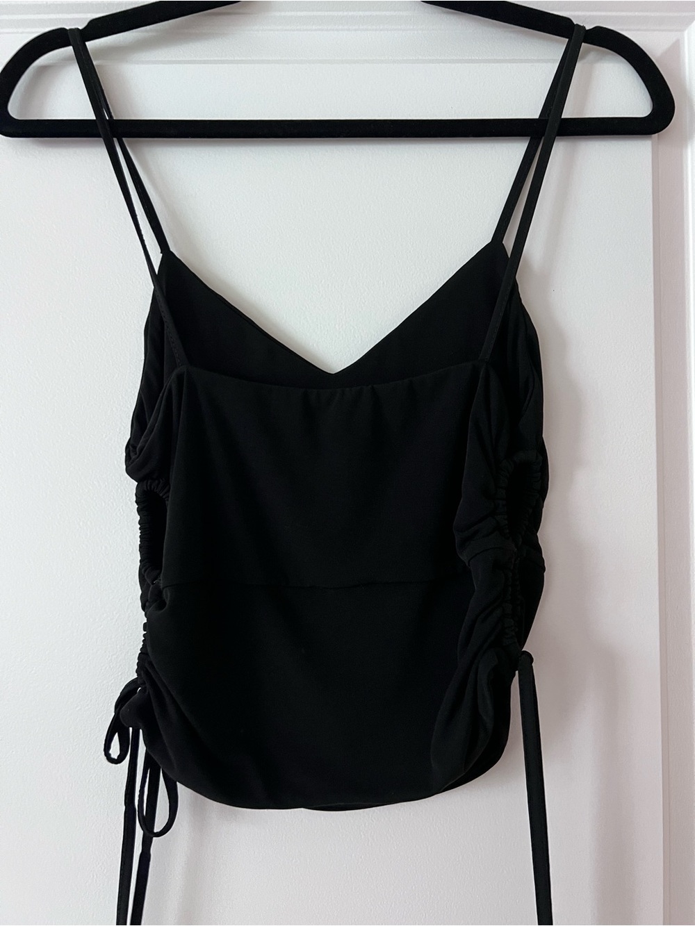 Zara Black Spaghetti Strap Ruched Side Crop Top